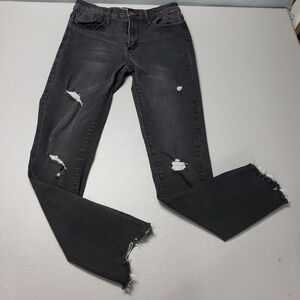 Hellahectik black ripped raw hem skinny jeans women's size 26